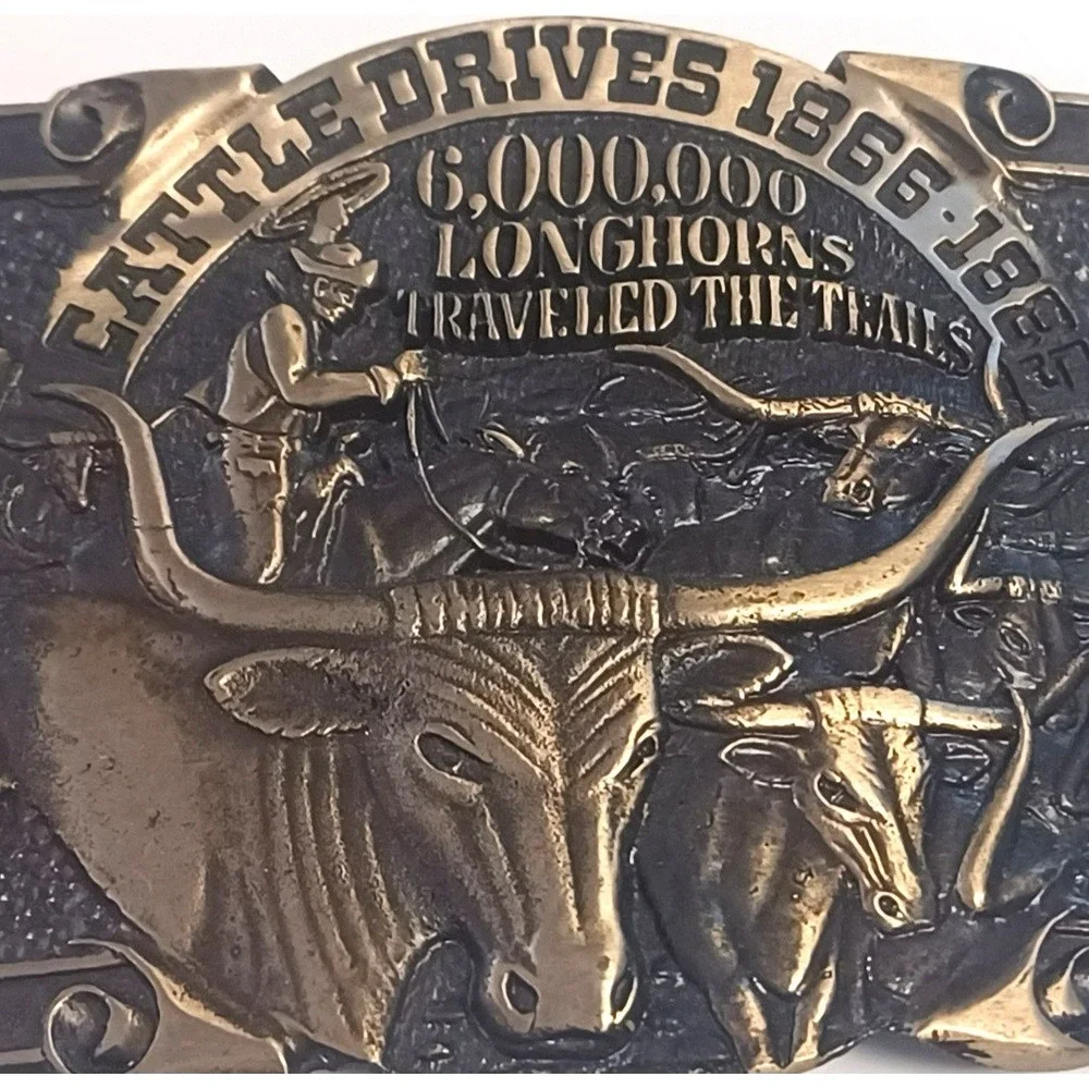 Vintage Award Design Medals Cattle Drives 1866-1885 Solid Brass Belt Buckle